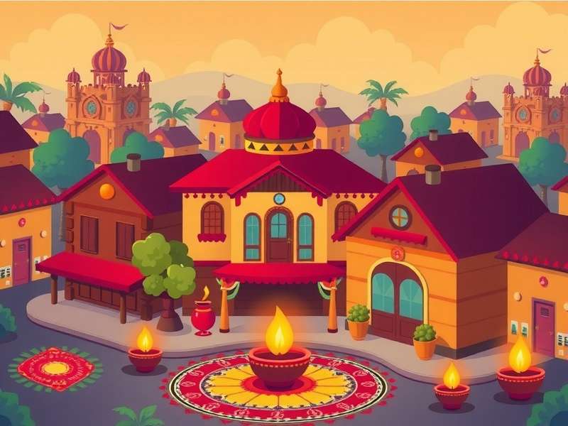 Township - Indian Diwali Celebration Township Indian version showing Diwali celebrations with lights, rangoli, and traditional Indian buildings