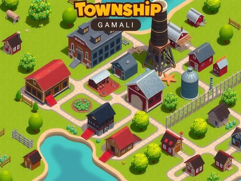 Township - Balanced Town Development Township gameplay showing a balanced town with farms, factories, and residential areas
